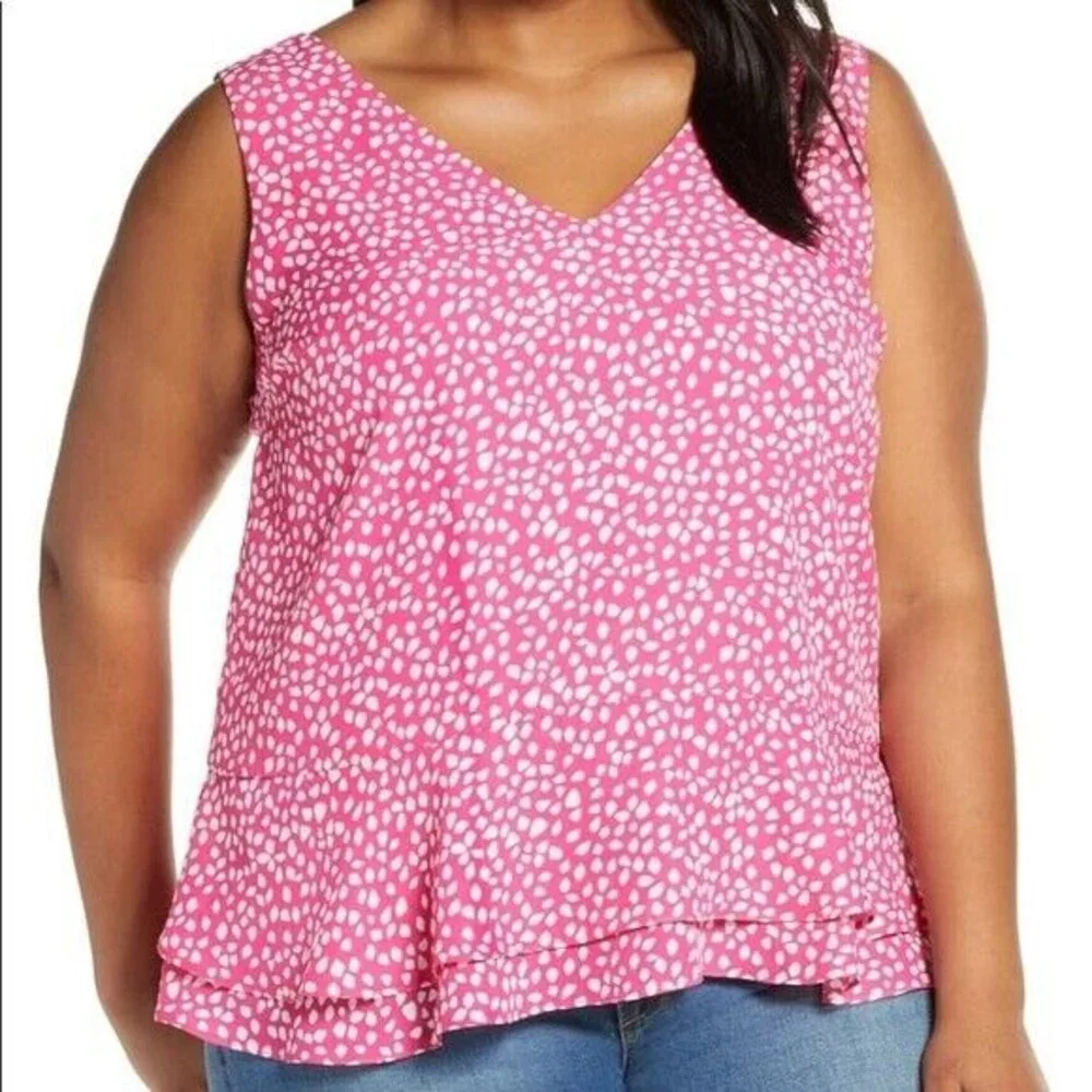 Gibson Living In Yellow Willow Top Plus Size 3X Tiered Peplum Pink White NEW B62